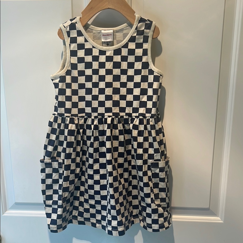 Checkered Kids Dress in Black and White